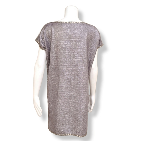 VINTAGE 80's SMITH & SMITH NYC Studded Shift Dress Small Mini Textured Crinkled - Picture 8 of 16